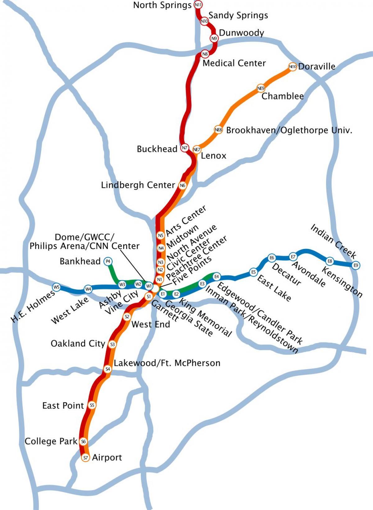 का नक्शा मेट्रो अटलांटा