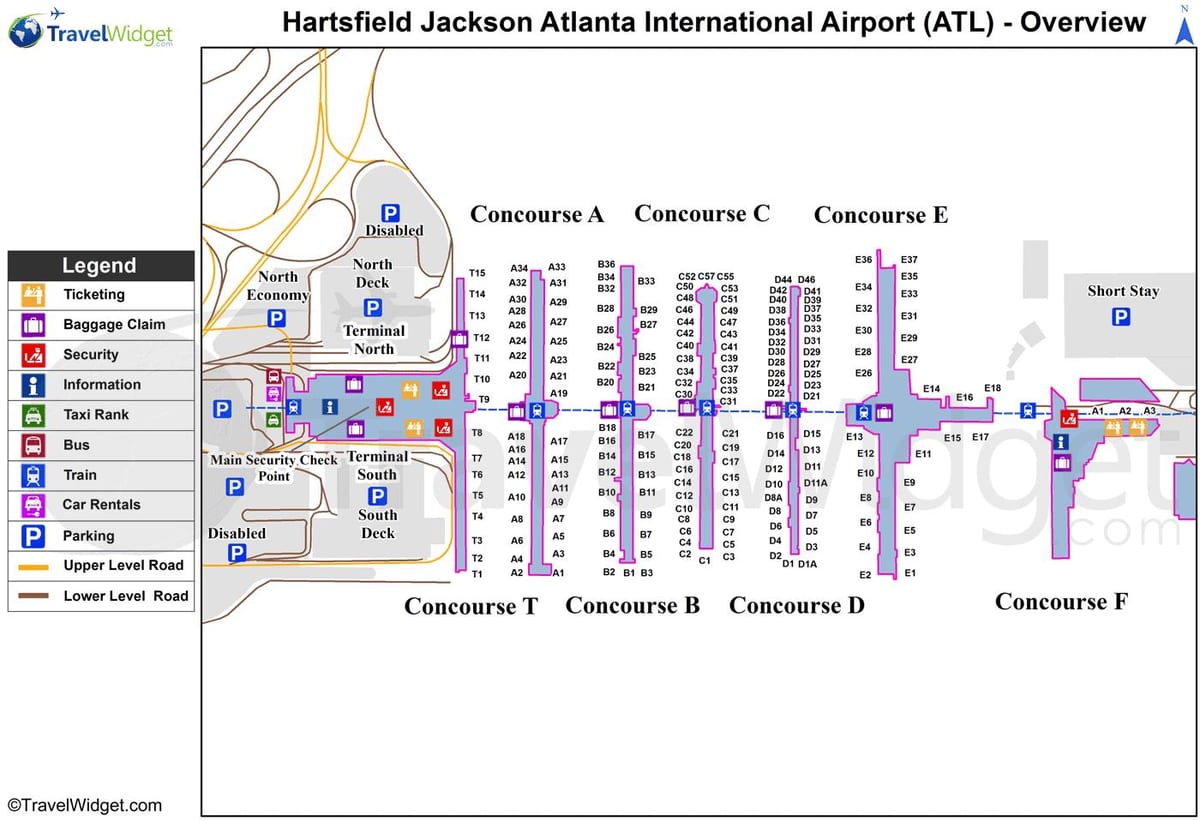 नक्शे के Hartsfield जैक्सन अटलांटा अंतरराष्ट्रीय हवाई अड्डे